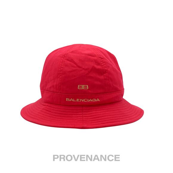 🔴 Balenciaga BB Logo Embroidered Bucket Hat - Red M - Picture 1 of 9